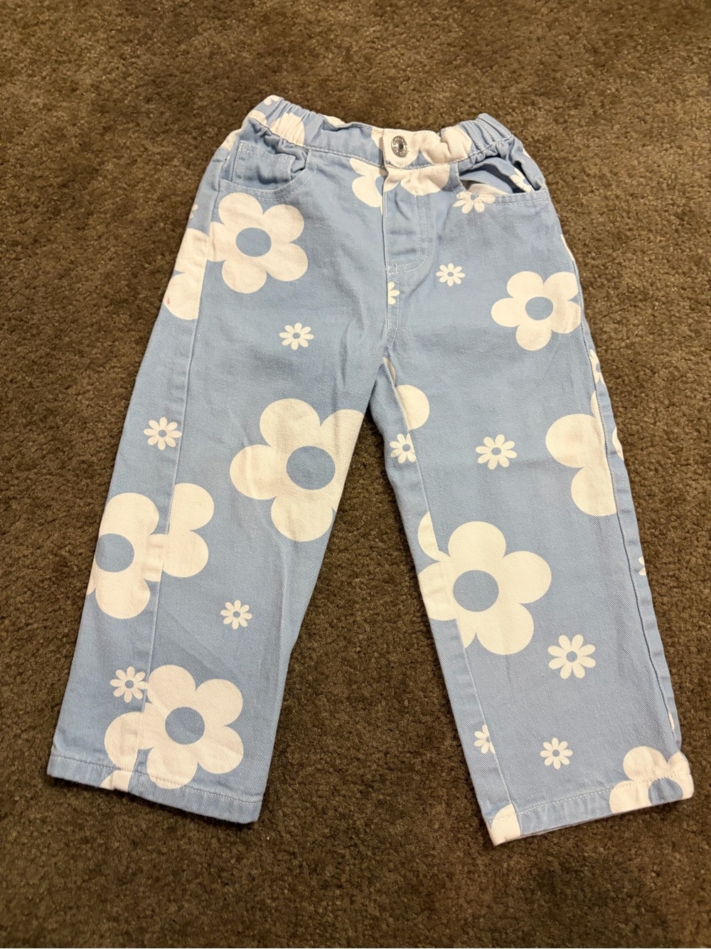 Blue denim with white flowers jeans and jacket set